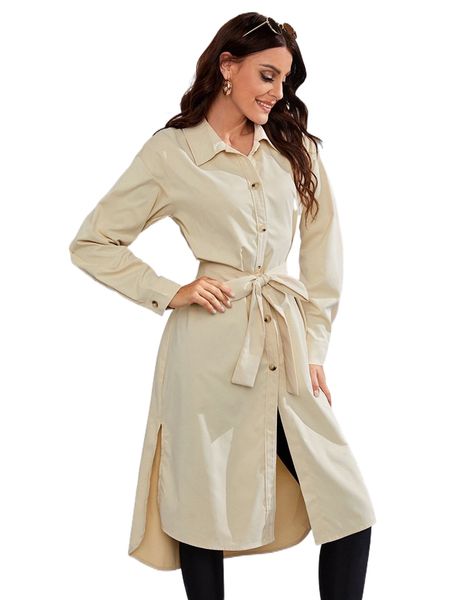 

drop shoulder split hem belted coat u5vs#, Black