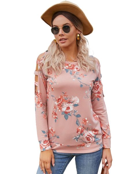 

dearcase ladder cut out raglan sleeve floral sweatshirt m23b#, Black