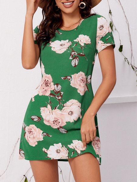 

floral print round neck dress i6aw#, Black;gray