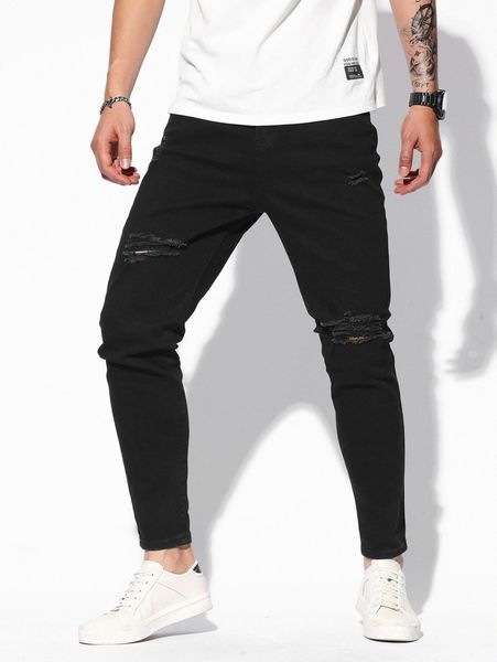 

men ripped slant pocket skinny jeans a5ht#, Blue