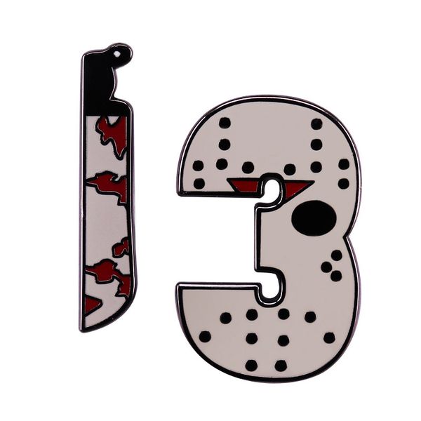 

friday the 13th jason's mask and knife suit brooch 80s horror film badge, Blue