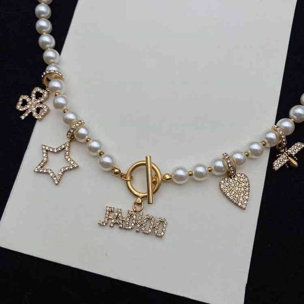 

2022 factory wholesale new di bronze star love freshwater necklace multi-element pearl sweater chain women simple and versatile, Silver