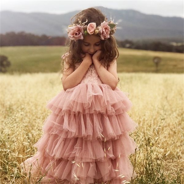 Meninas vestido de verão para crianças princesa vestido de festa de aniversário de festa de laço tutu crianças vestidos vintage roupas florais 220426