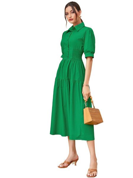 

shirred waist ruffle hem shirt dress y9fo#, Black;gray