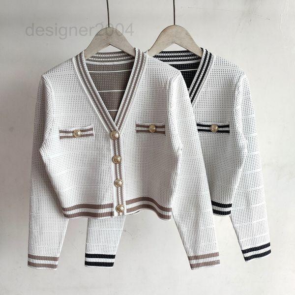

women's sweaters designer college style 2022 autumn and winter women's wear new v-neck solid color short gold thread edge long sle, White;black