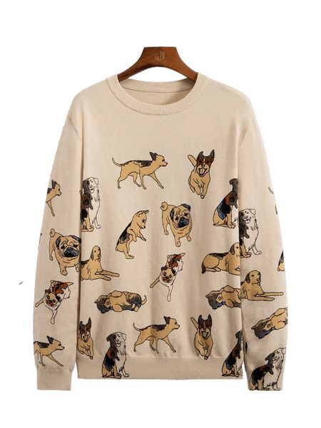 

men dog pattern sweater v45h#, White;black