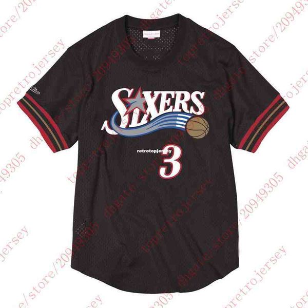 Üst Özel Allen Iverson #3 Mesh Black Jersey Gömlek Erkek Dikişli Tee Basketbol Formaları Yelek Gömlek