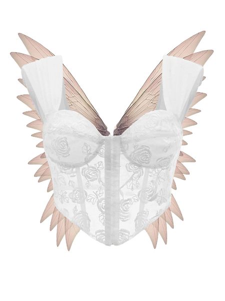 

floral embroidery bandana hem contrast mesh crop o8gl#, White