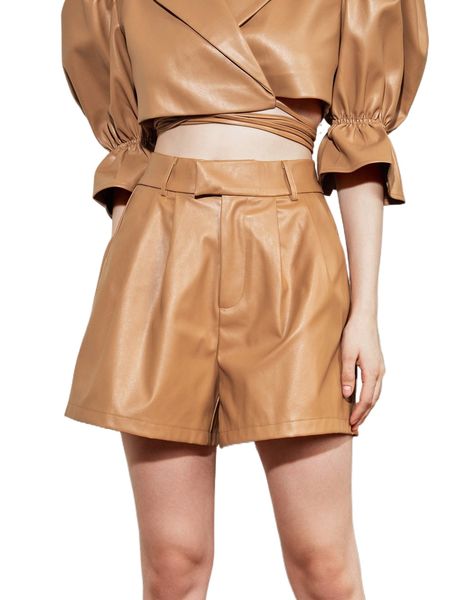 

x romanchic fold pleated pu leather wide leg shorts m2j4#, White;black