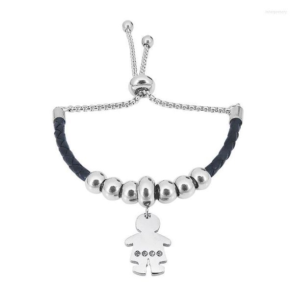 Charm-Armbänder Kleines Mädchen, Junge, Paar, Familie, Mutter, Mutter, baumelnde Perlen, Edelstahl, Lederarmband, JewelryCharm Inte22