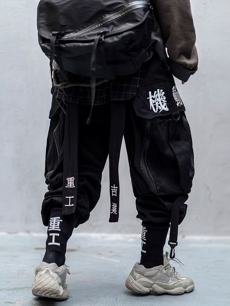 

japanese streetwear techwear cargo pants for men baggy wide leg black jogger 220719