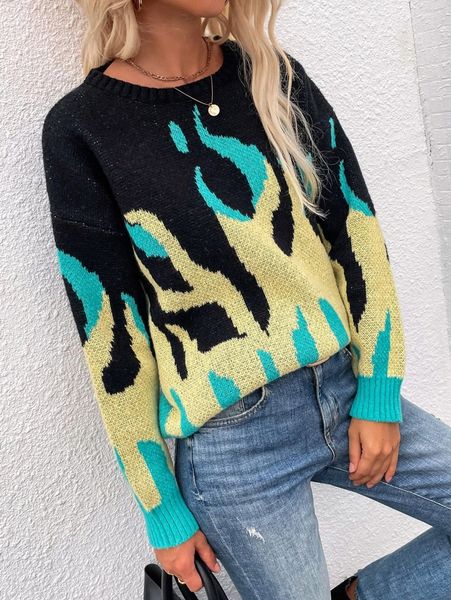 

fire pattern drop shoulder sweater k9lh#, White;black