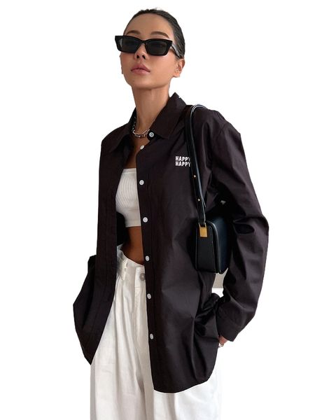 

dazy letter graphic button front shirt p0rn#, White