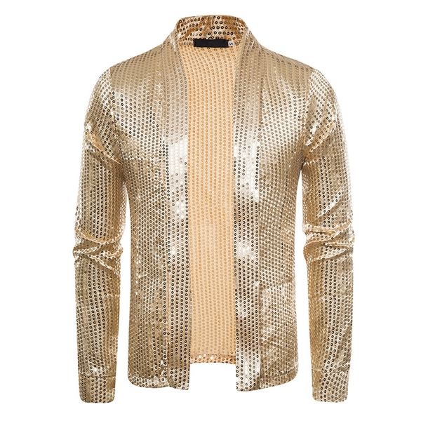 

shiny gold sequins blazer jacket men brand slim fit cardigan mens blazers nightclub party dj stage clothers for male 220409, White;black