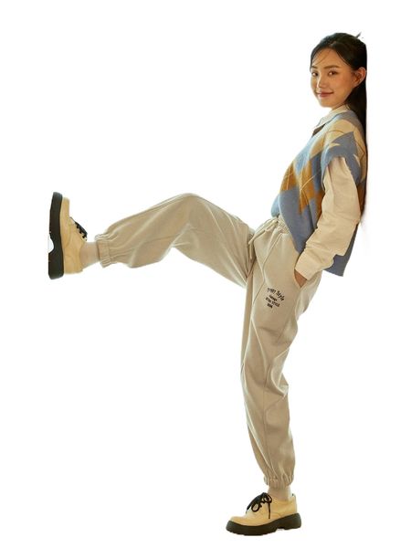 

dazy letter embroidery drawstring waist sweatpants r2nh#, Black;white