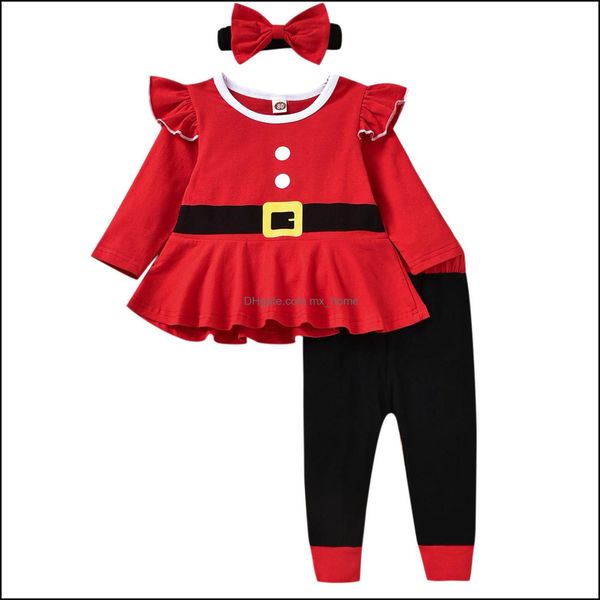 Комплекты одежды детские детские девчонки девочки рождественские наряды дети летающие рукавы топы Санта -дхайб