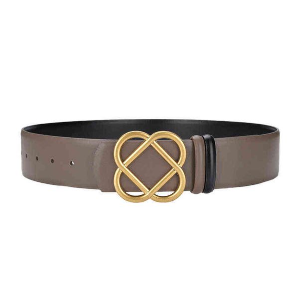 

fashion retro leather wide women belt both silks gold hollow flower buckle geometry decorative dress jacket suit t220722, Black;brown