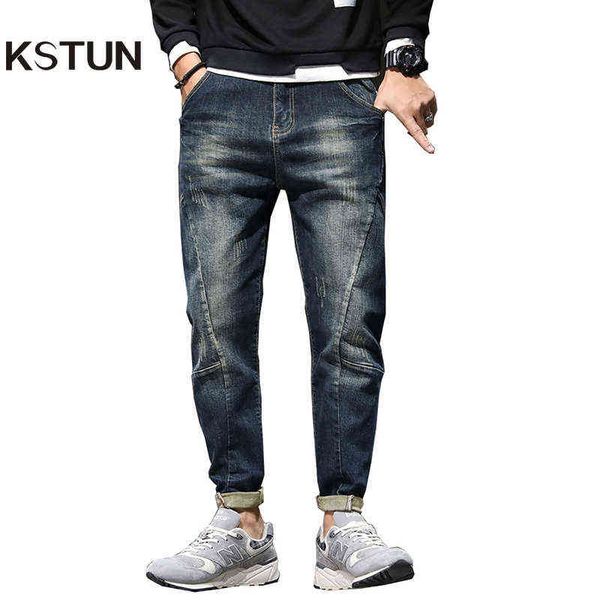 

mens jeans harem pants fashion pockets desinger loose fit baggy moto men stretch retro streetwear relaxed tapered 42, Blue
