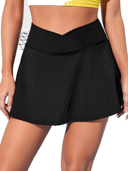 

breathable softness solid sports skort with phone pocket t47h#, Gray