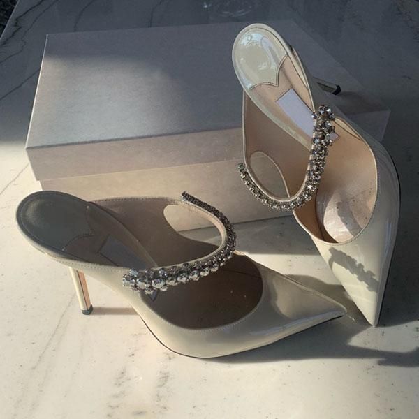 

famous brands women sandals pumps bing slipper high heel crystal straps stiletto heels pointed toe party wedding eu35- jimmys choos jkd, Black