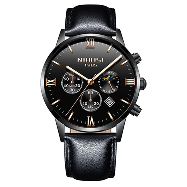 

nibosi men watches luxury men's fashion casual dress watch military army quartz wrist watches with genuine leather watch stra2664, Slivery;brown