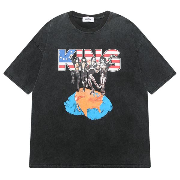 

summer 340g cotton tees shirts oversize t-shirt men vintage printed t shirt hip hop, Black;brown