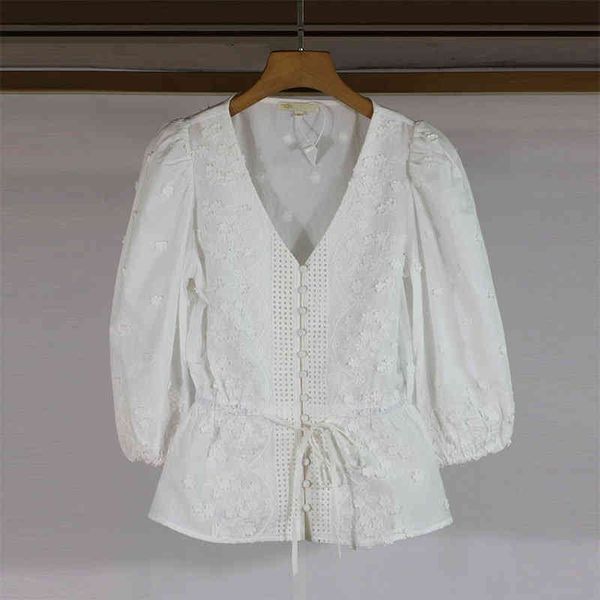 

women's blouses & shirts fadan  family spring and summer women's clothing cotton flower embroidery bubble sleeve middle v-neck to, White