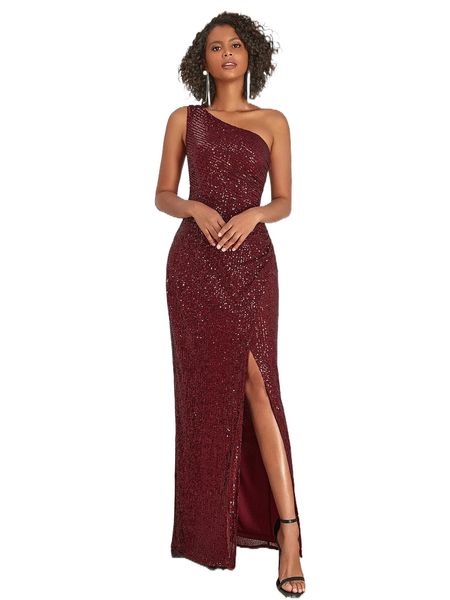 

ever-pretty one shoulder wrap front sequin dress 73ne#, Black;gray