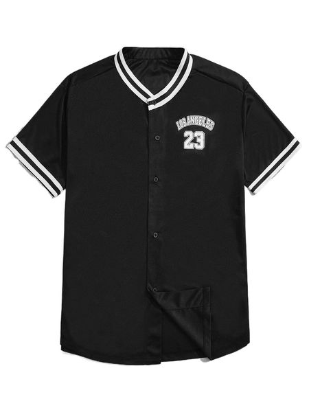 

men letter graphic contrast binding v-neck shirt j4du#, White;black