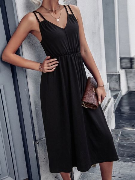 

solid backless cami dress t1jw#, Black;gray