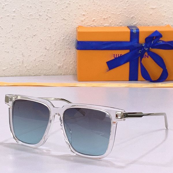 Óculos de sol femininos de feminino quadrado transparente z1667 moda letra colorida clássica impressão lente azul metal templos de alta qualidade uv400 com caixa
