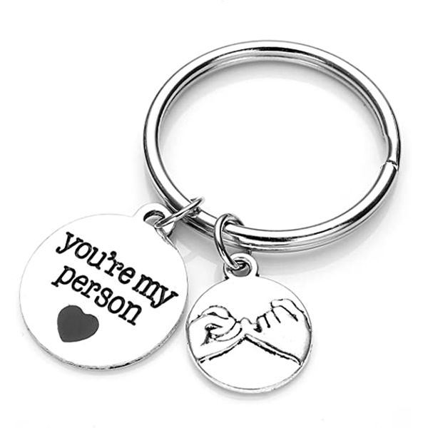 

key ring pinky promise pattern pendant keychain charm valentines day memorial gift jewelry for women men - you are my person, Slivery;golden