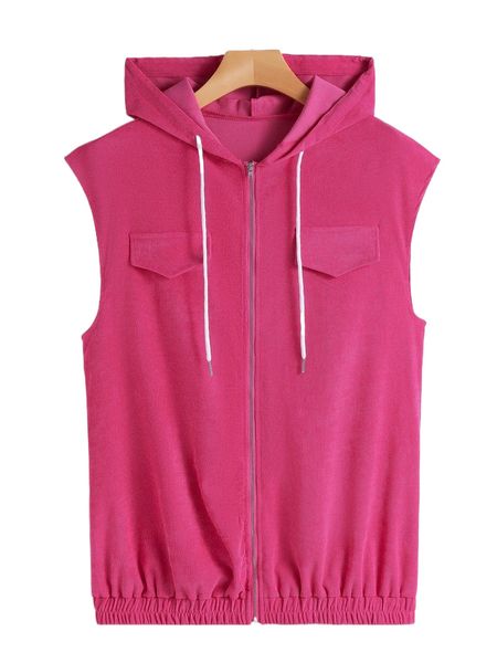 

solid zip up drawstring hooded coat s1ty#, Black