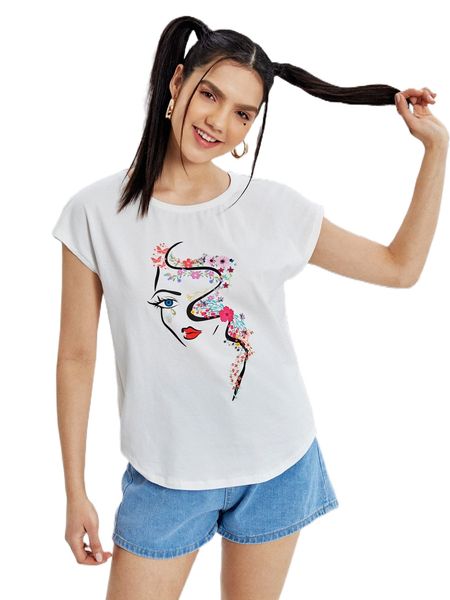 

x zohra design figure & floral print tee c6ma#, White