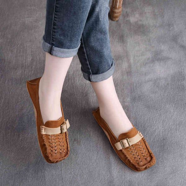 

sandals spring cowhide hollow out woven buckle belt round head cover foot flat sole single shoes doudou for women vqua, Black