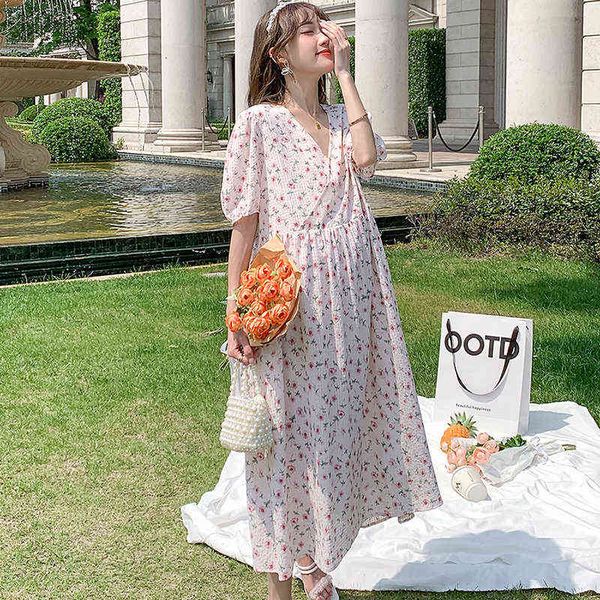 

pregnant woman v neck short sleeves summer j220628, White