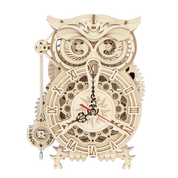 Robotime Rokr 3d Wooden Puzzle Owl Relógio Modelo de Brinquedos de Construção para Crianças meninos LK503 220725