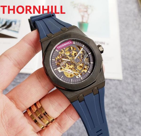 President Day Date Hohle Skelett-Herrenuhr, 42 mm, Gummi, Silikon, Edelstahl, automatisch, mechanisch, 5TM, wasserdicht, Business-Schweiz-Armband-Armbanduhr