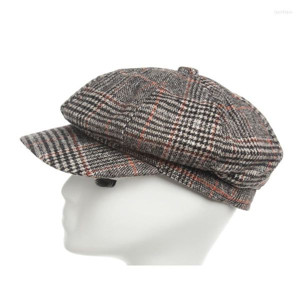 Berets Achteckige Kappe Herbst Winter Mode Britischen Stil Dame Sboy Liebhaber Freizeit Zeit Linie Gitter Outdoor Kälte Beweis HüteBerets