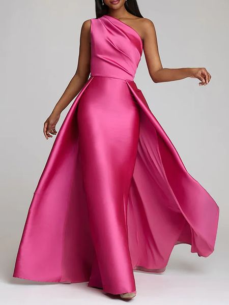 Abiti da ballo monospalla fucsia africani con gonna oversize Lunghezza pavimento Abiti da sera dritti blu royal Abiti da donna lunghi senza maniche per occasioni speciali