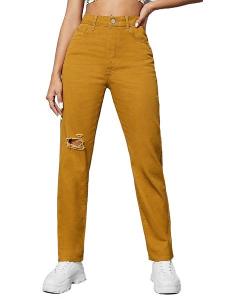 

ripped straight leg pants 80si#, Black;white