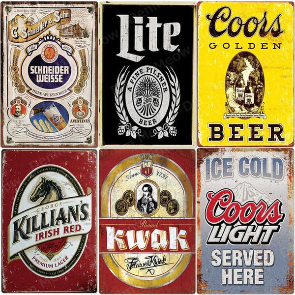 

ice cold beer vintage metal signs wine poster pub club cafe home decor man cave tin plates beer served here sticker