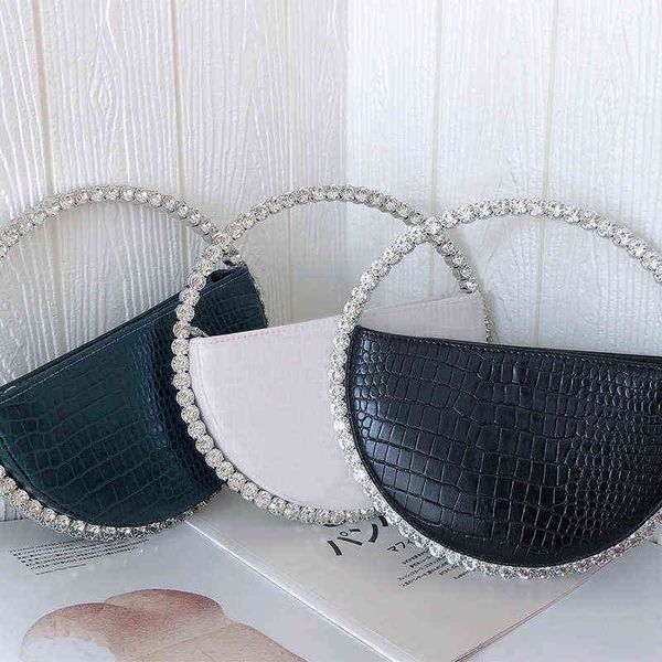 

evening bag rhinestone circular handle bag women new elegant designer diamonds round red clutch purse ladies chic handbag party 20220607