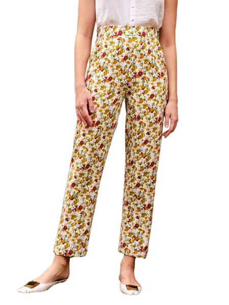 

floral high waist slant pocket straight leg pants m6zs#, Black;white