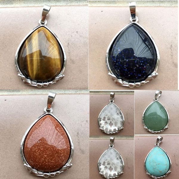 Подвесные ожерелья Hywlite Blue Sand Goldstone Aventurine Tiger Eye Women Water Drop Men Bead Pwb841pende Godl22