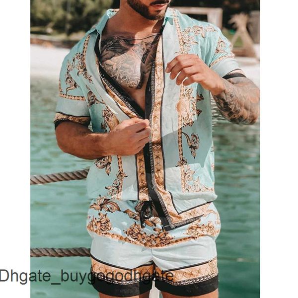 

summer fashion mens tracksuit hawaiian sets t-shirts printing luxury men swim short sleeve button shirts beach shorts streetwear casual shir, Gray