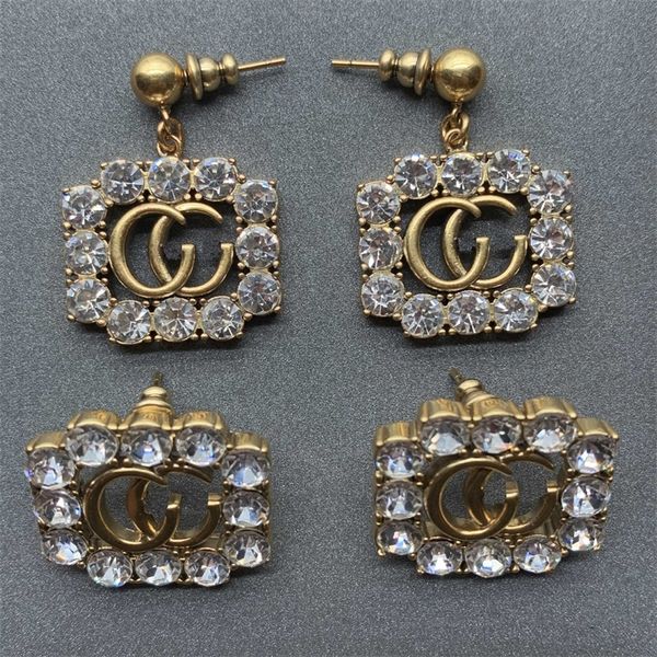 

50% off online shuxin same brass used square rhinestone letter earrings, Golden