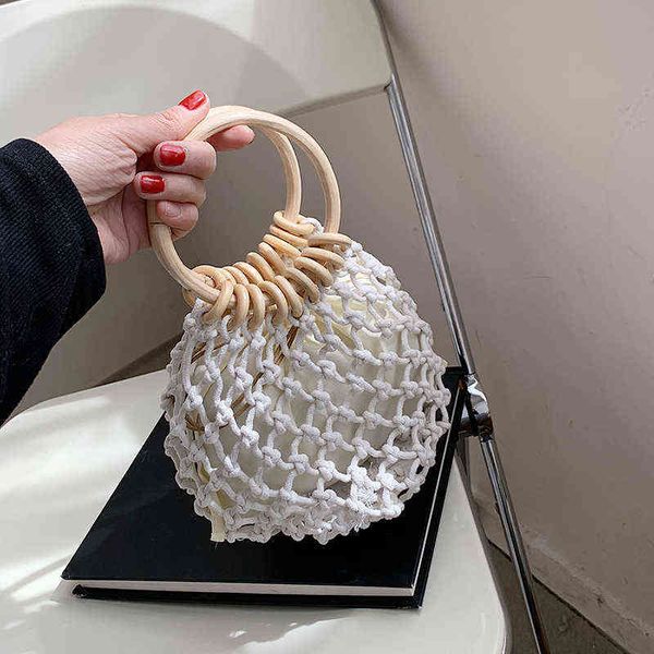 

evening bags round handle design straw crossbody bag for women 2022 branded simple trendy luxury summer handbags female travel 220517
