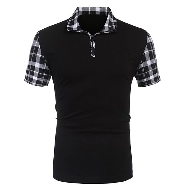 

summer mens casual stritching short sleeve polo shirt business clothes luxury tee male fashion grid zipper polos men 220622, White;black
