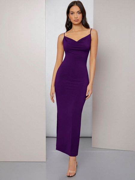 

cowl neck ruched cami dress x7at#, Black;gray